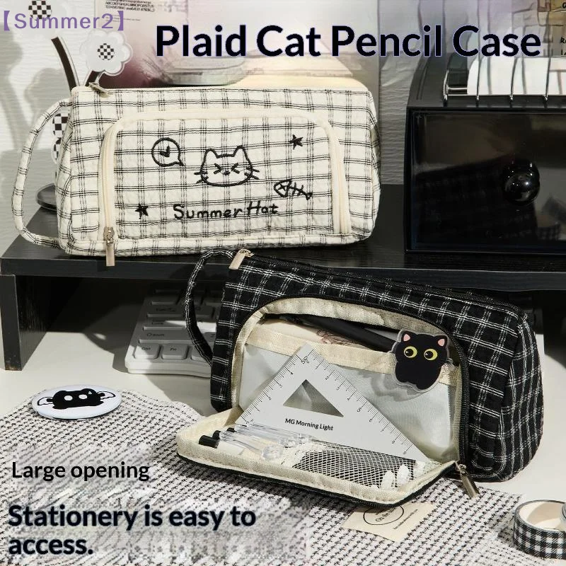 Cute Cartoon Cat Embroidery Pencil Case Large Capacity Student Stationery Storage Bag Pencil Bag Back To School Supplies〔Sum2〕