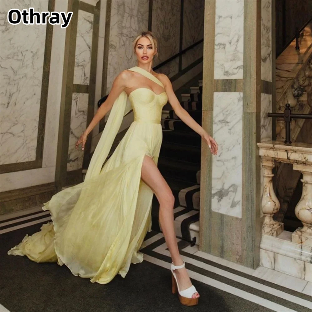 

Othray Sweetheart Split A-line Prom Dresses Sleeveless Floor Length Chiffon Formal Evening Wear vestidos de noche