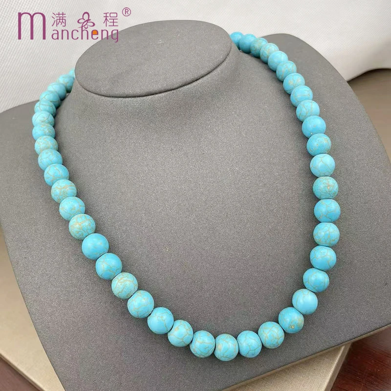 arcane tiki Natural 10MM Turquoise Necklace navidad Personality Turquoise Beaded Necklace Women tentacles Jewelry Gift