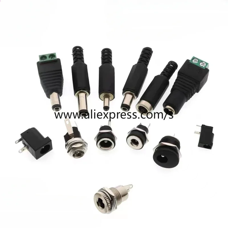 DC Power Supply Male And Female Plug Socket 10Pcs DC-005/DC002/DC022/DC023/DC025/DC099 Connector 5.5-2.1/2.5mm/1.35mm/1.7mm