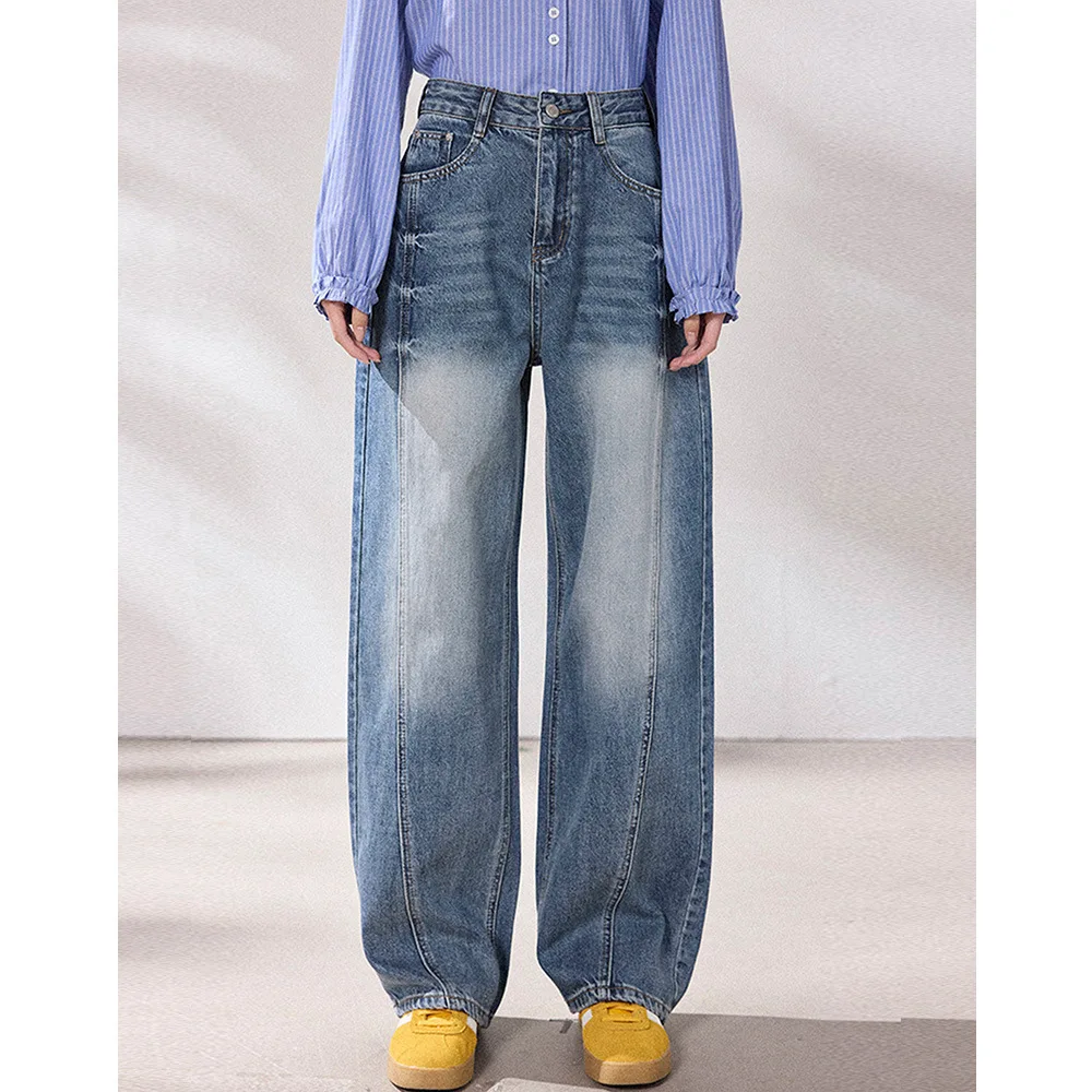 

Shengdu Spring New Vintage Ripped American Style Slim Wide Leg Knife Jeans Draped Casual Washed Denim High Waist Straigh...