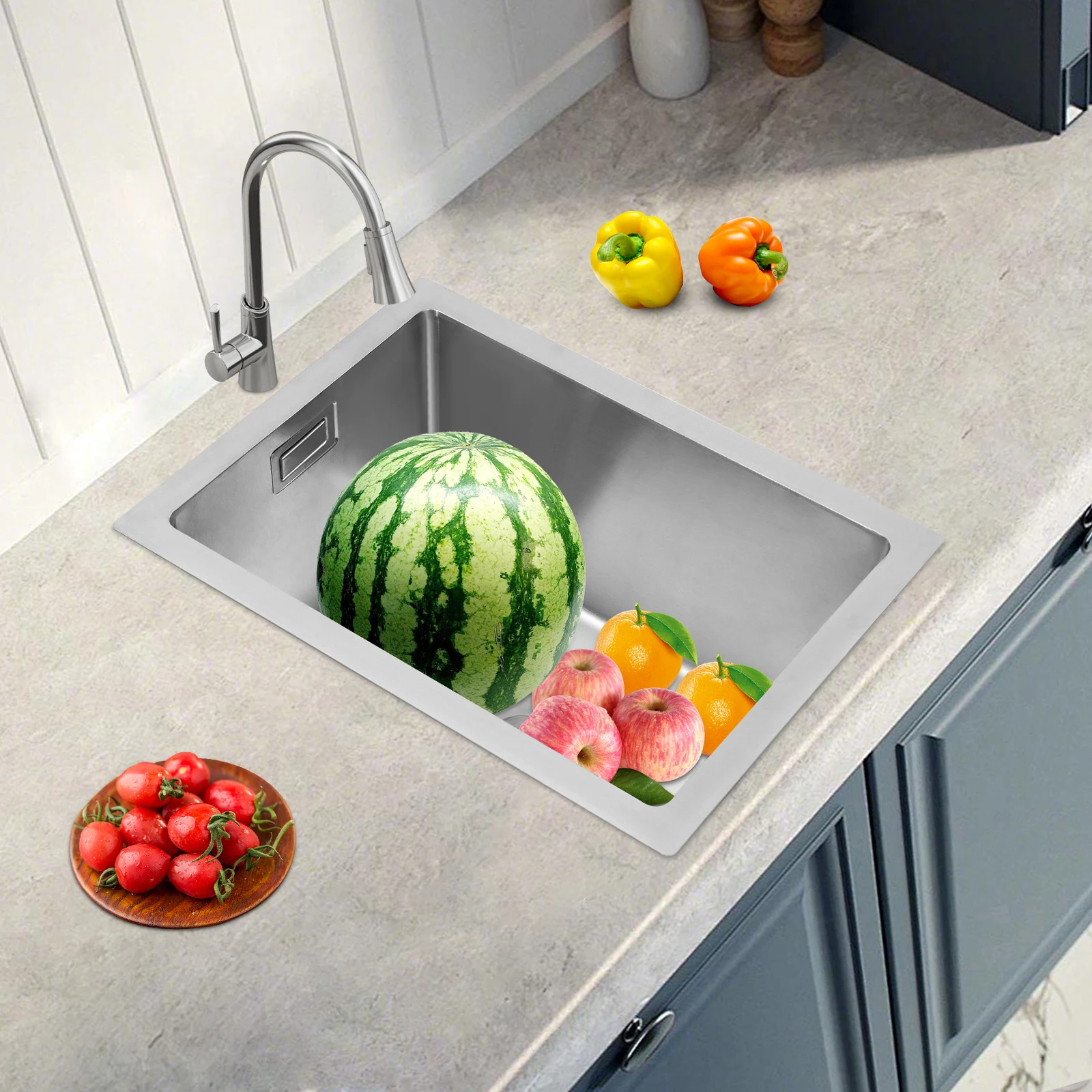 Évier de cuisine en acier inoxydable de 40cm, noir/argent, comptoir moderne sous/encreur 40x30cm, vaisselle domestique et lavabo pour légumes