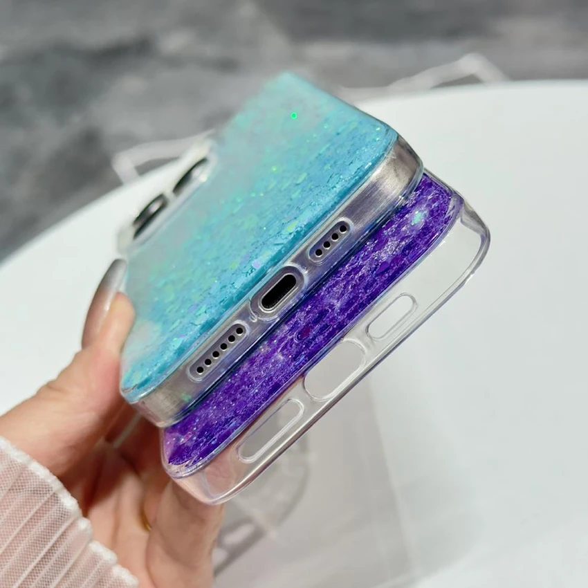 글리터 그라데이션 아이폰 16 15 14 13 Pro 12 11 Max Plus 16Pro 핸드메이드 투명 소프트 폰케이스 15Promax 커버