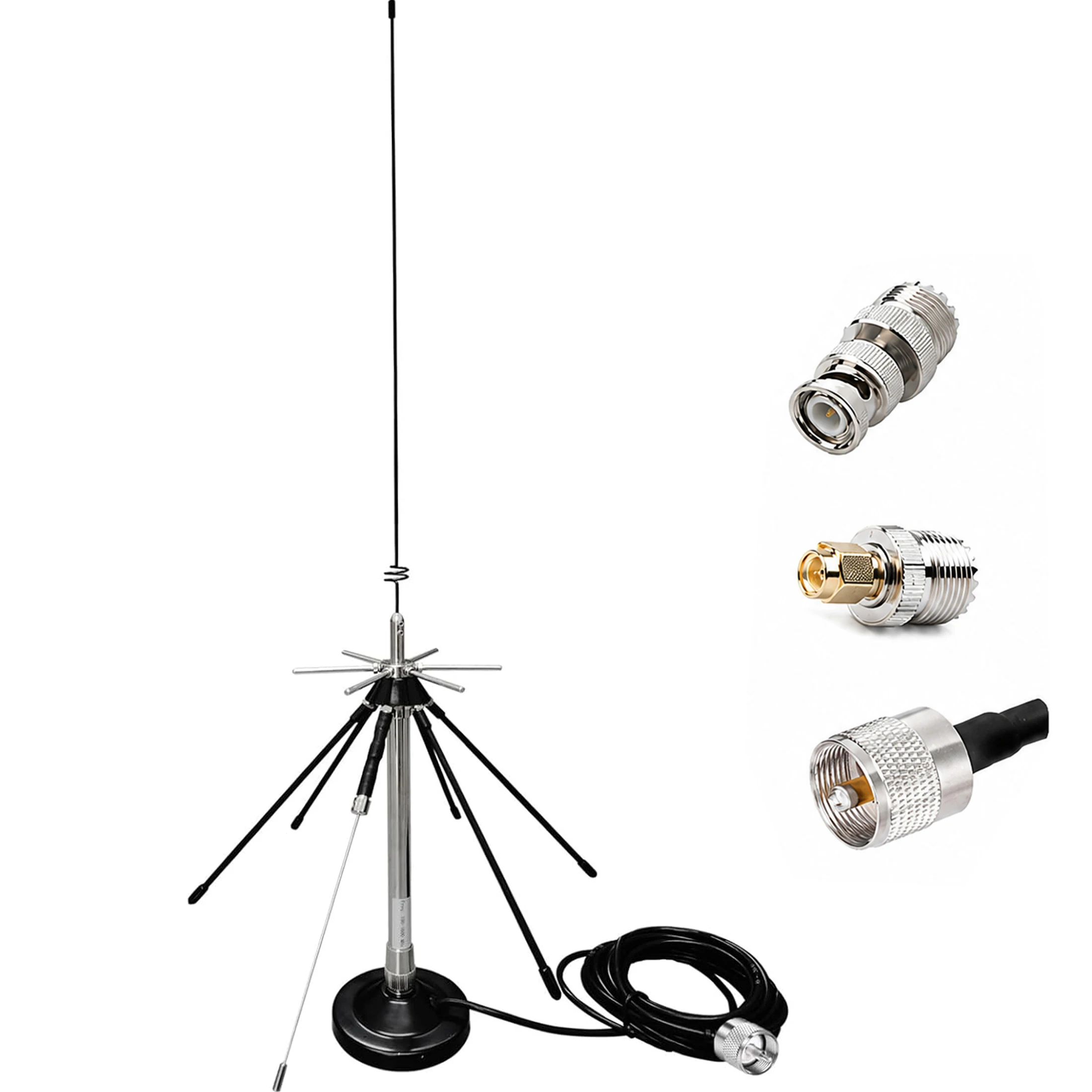 자석식 데스크탑 디스콘 안테나 100-1600MHz 5m 케이블 UHF SMA BNC 마운트 (경찰 스캐너, GMRS 2m 70cm 모바일 VHF UHF Lora ADSB용)