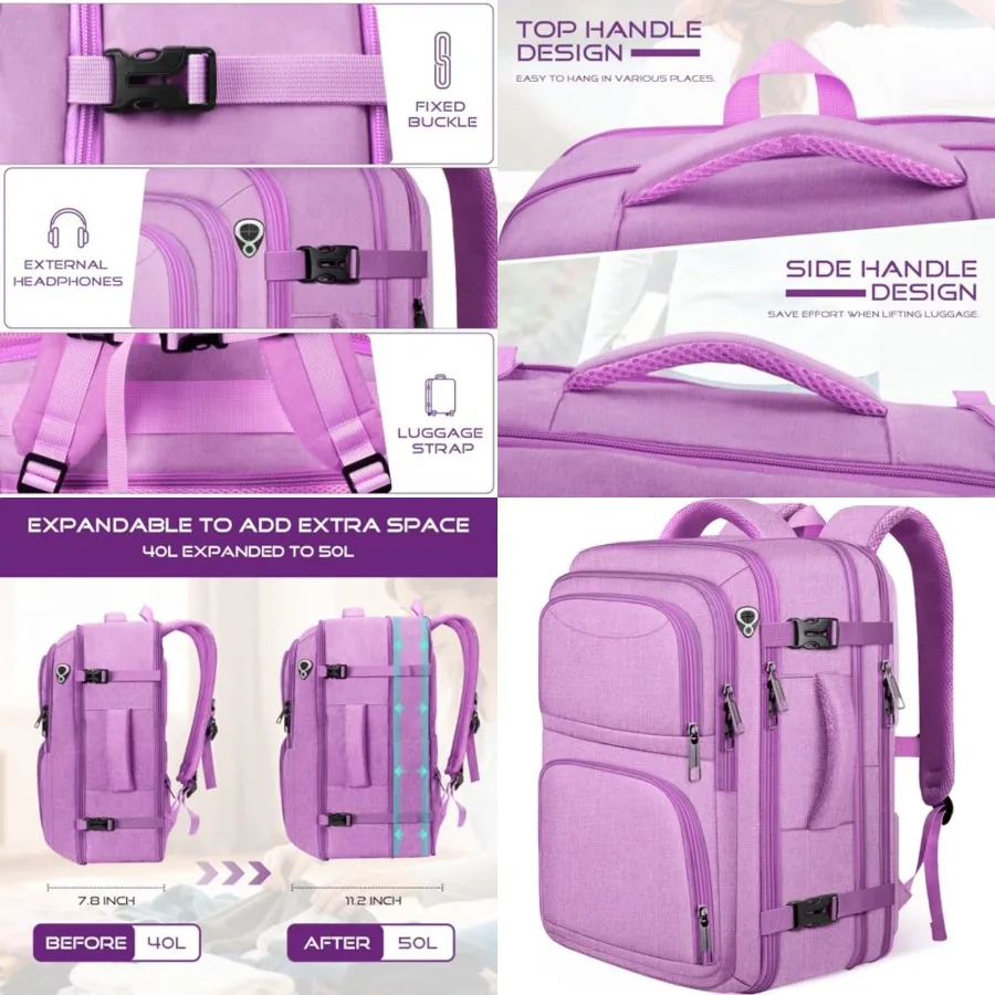 Travel Backpack for Women, Expanable Carry on Backpack, TSA 17.3 inch Laptop Bag Flight Approved, Lightweight Waterproof Busine