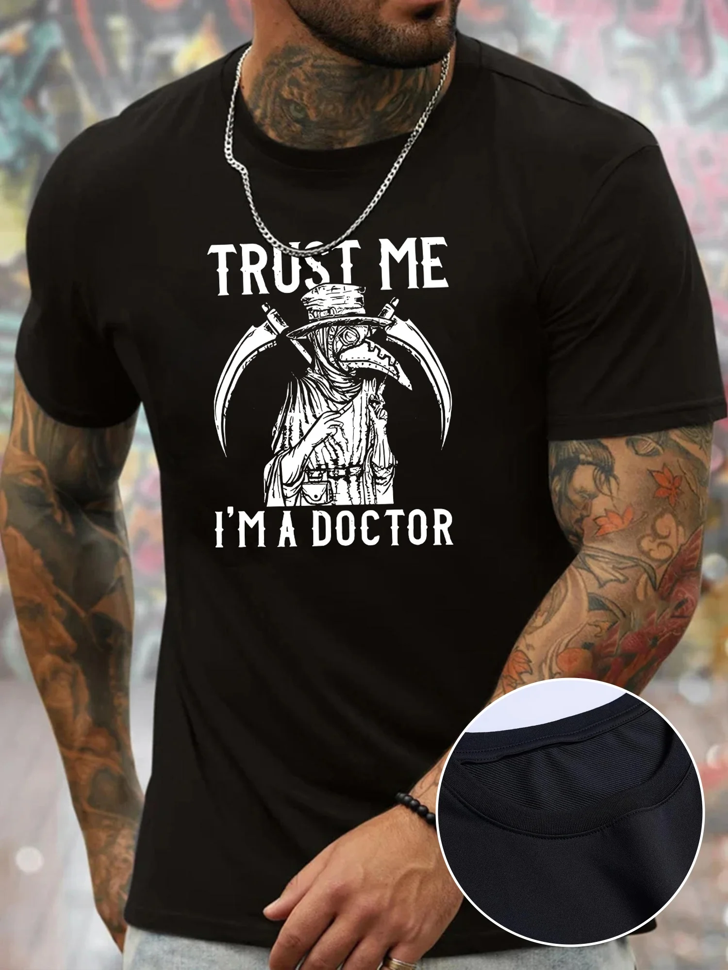 

Geometric Pattern Casual Crew Neck 1pc T-Shirt "Trust Me I'm a Doctor" Print, Polyester Knit Fabric, Slight Stretch Short Sleeve