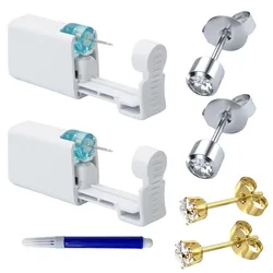 2PCS Disposable Ear Piercing Gun with Built-in Earrings Stud and 2pcs Cubic Zirconia Earrings for Home Use Ear Piercing Kit