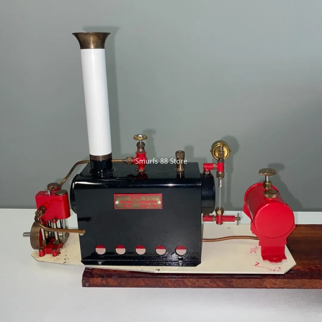 Modelo de motor a vapor retrô, caldeira de metal, conjunto completo de motor a vapor, cilindro único com base, válvula de pressão móvel