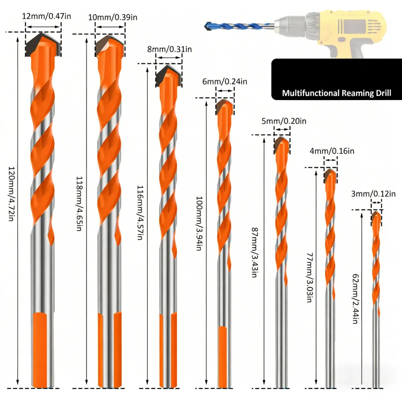 Triangular Drill Bit for Hard Alloy Ceramic Tiles, Concrete Drilling, Multi-Functional Glass and Cement Hand Drill, Alloy Drill3