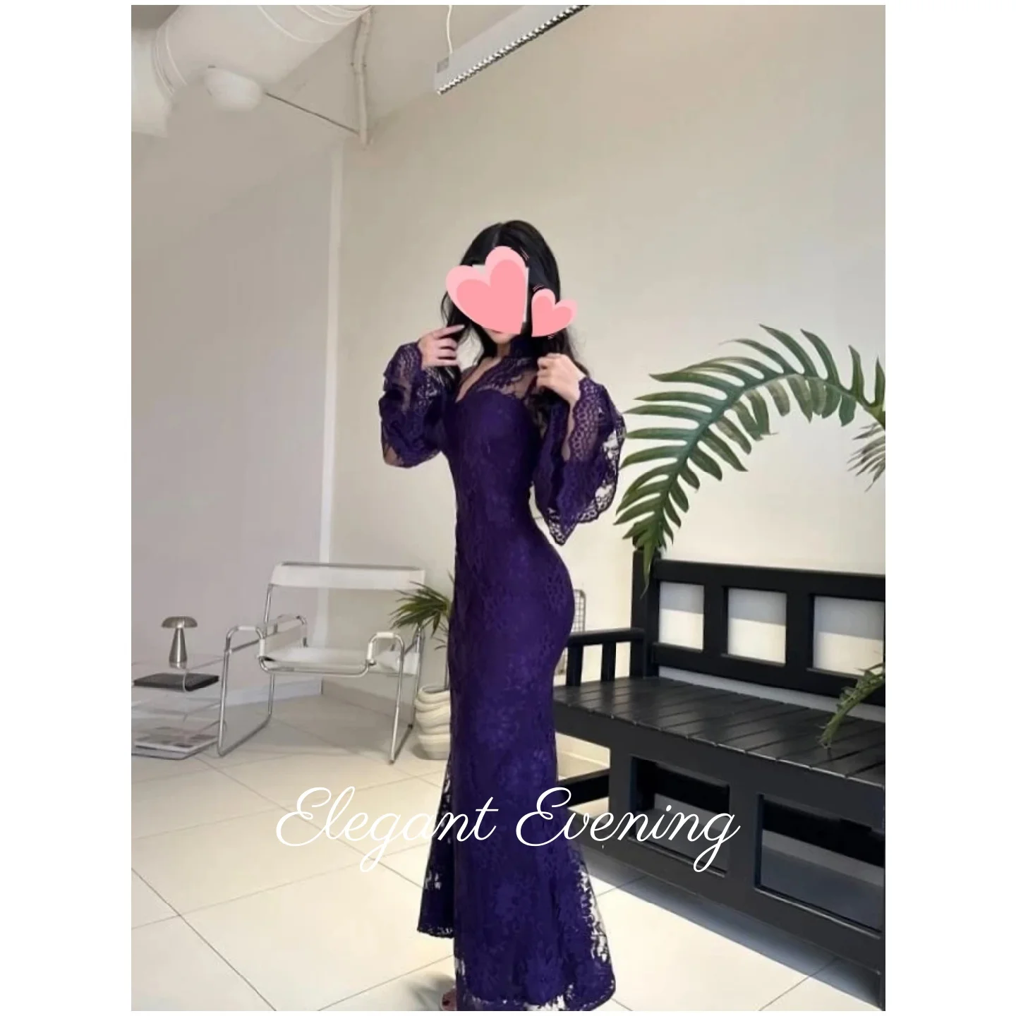 

Elegant Vintage Prom Dress Long Sleeves Purple Mermaid Lace Stylish Customize Formal Occasion Evening Party Gowns Customized