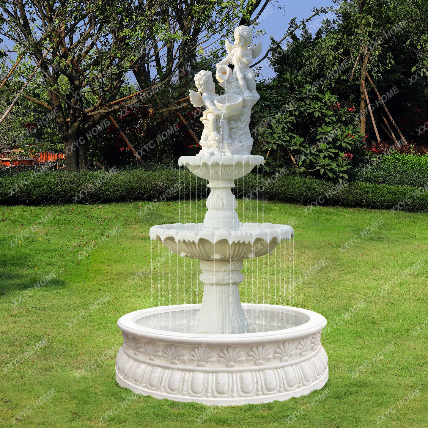 TTLarge flowing water fountain outdoor garden fish pond water feature courtyard floor decoration indoor wedding ornament round