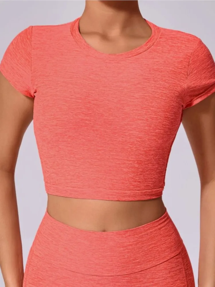 T-shirt sportiva slim da donna stile semplice estate nuovo allenamento traspirante senza schienale maniche corte top femminili tuta comfort casual