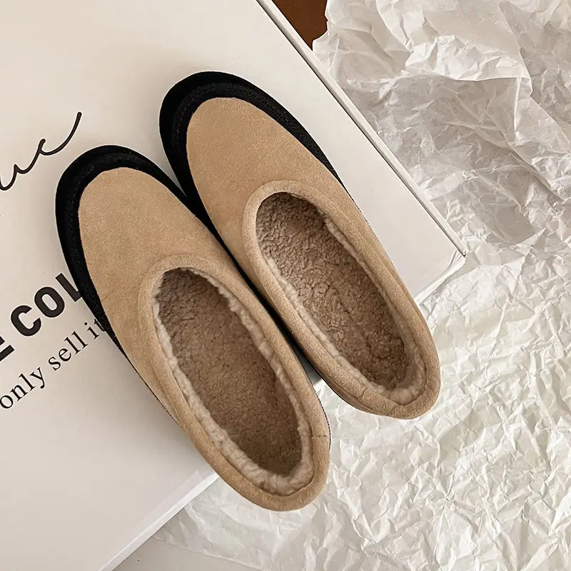 أردن فورتادو الشتاء البقرة المدبوغ منصة سميكة الصوف الثلوج الأحذية جولة تو سحب على كعب متوسط شقة أحذية قصيرة حجم كبير #5