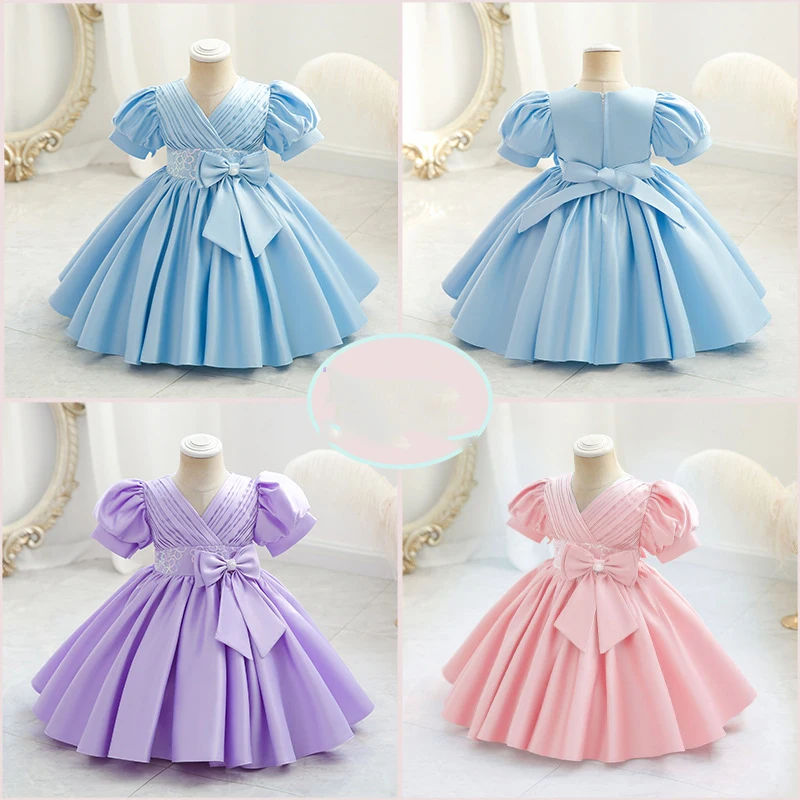 Annabelle Dress for Kids Girl Princess Bow Flower Girl Autumn/Winter Baby Long Dress Birthday Weddings Kids Birthday Party Gown