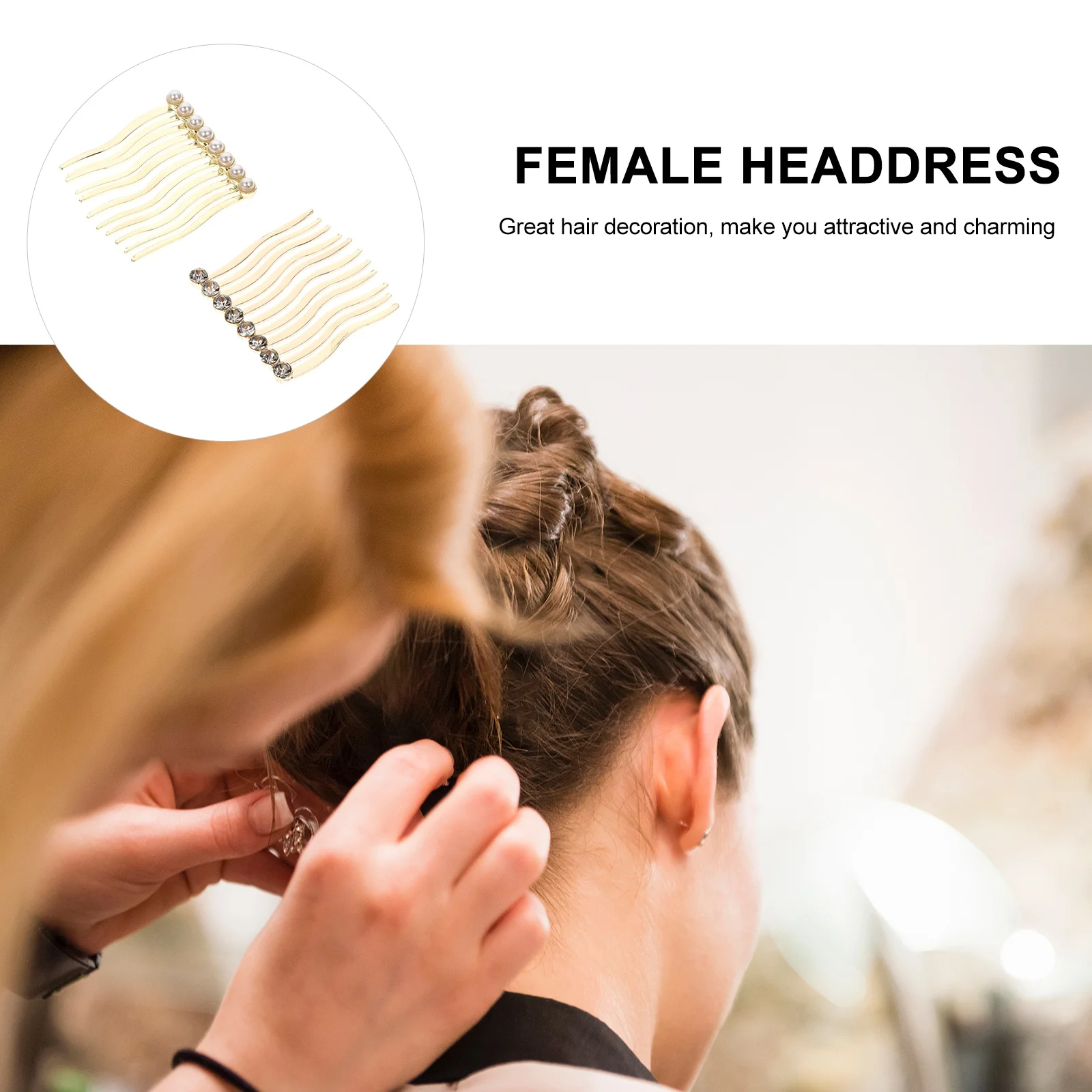 

2pcs Pearl Combs Alloy Pick Combs Rhinestone Hair Clips Lightweight Durable Bangs Comb For Women Female Headdress Hair Styling