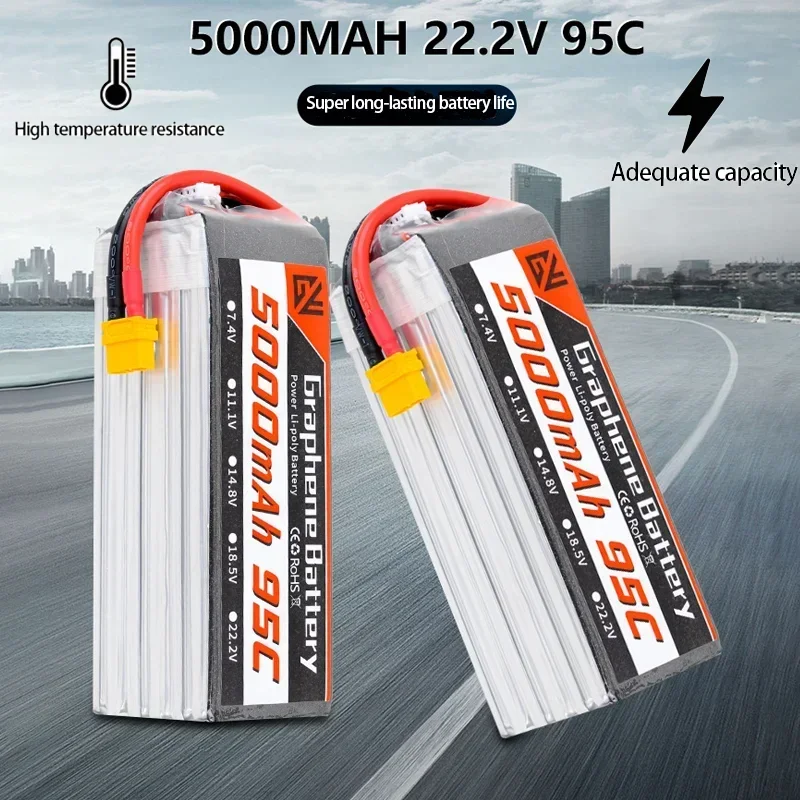 Drone battery 22.2V 6S lithium battery 5000mAh 95C suitable for remote control cars ship models aircraft models racing models