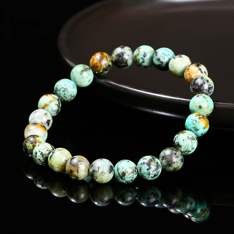 JD Natural Stone Africa Turquoise Round Bead Bracelet Women Men Vintage Chic Single Circle Stretch Bangles Chakra Charm Jewelry