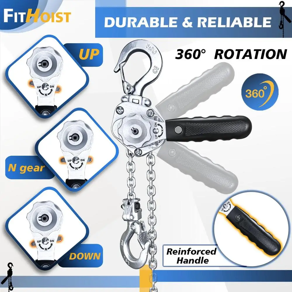 Mini Lever Hoist 1/2 Ton Chain Hoist 10FT G80 Alloy Chain Safety Hook Lifting Pulling Tool Compact Lightweight Durable Portable