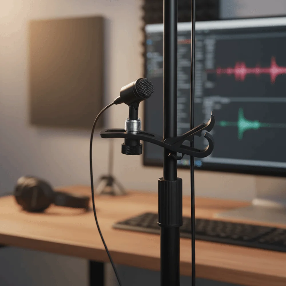 Black Microphone Holder with Drum Clamp Adjustable Plastic Copper Material Drum Instrument Holder Anti-Vibration Metal