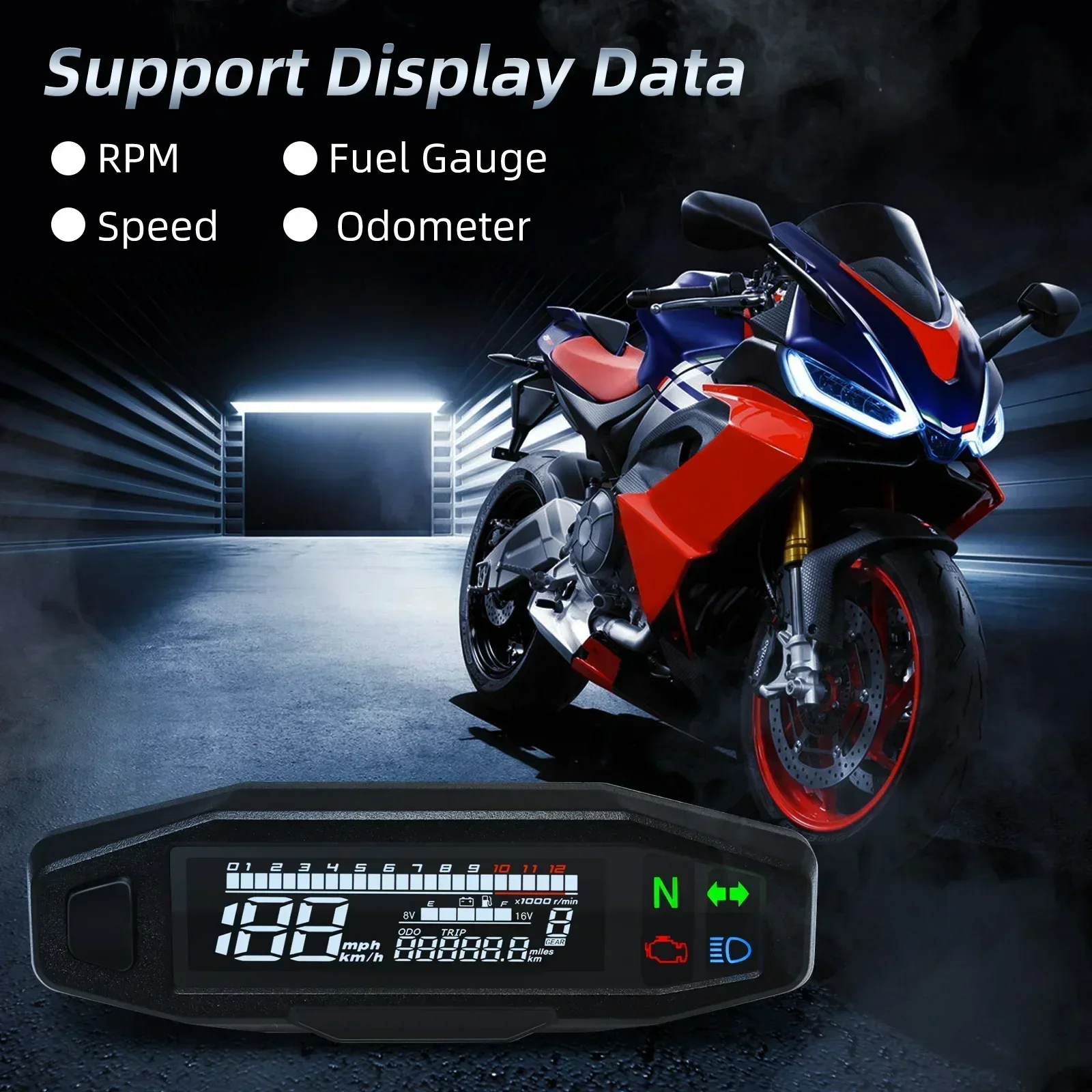 Universal Motorcycle Digital Speedometer Tachometer LCD Dashboard Odometer Km/h MPH With Turn Signal Light & Bracket For Yamaha