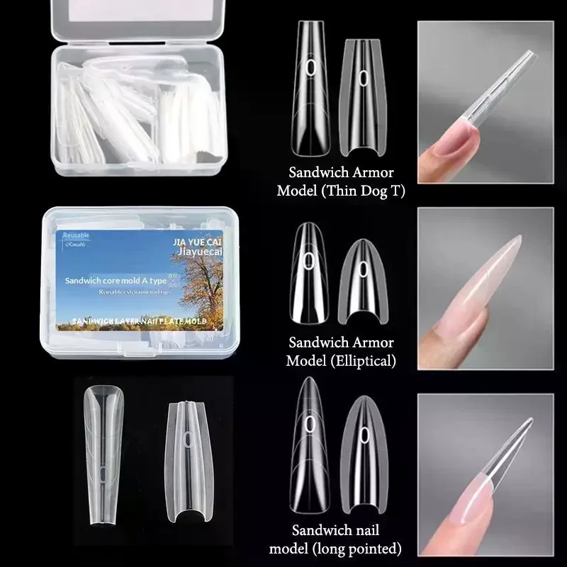 60pcs Sandwich Dual Nail Forms 15Size Quick Extensions-Dual Forms T-shaped Ellipse Manicure Forms Top Mold Bottom Mold Set