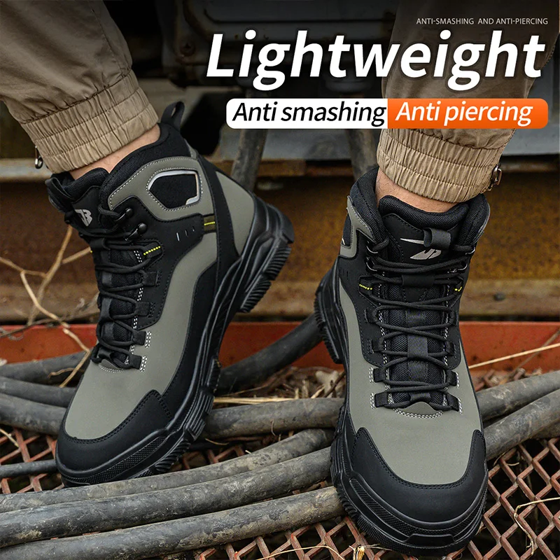 Safety Boots for Men Work Sneakers Indestructible Shoes Puncture-Proof Protective Shoes Work Boots Waterproof High Top Shoes