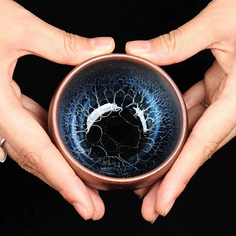 Jianzhan Master Cup All-inclusive Glaze Dragon Scale Pattern Blue Lotus Cup Pure Handmade Iron Tire Zen Tea  Tool Gift