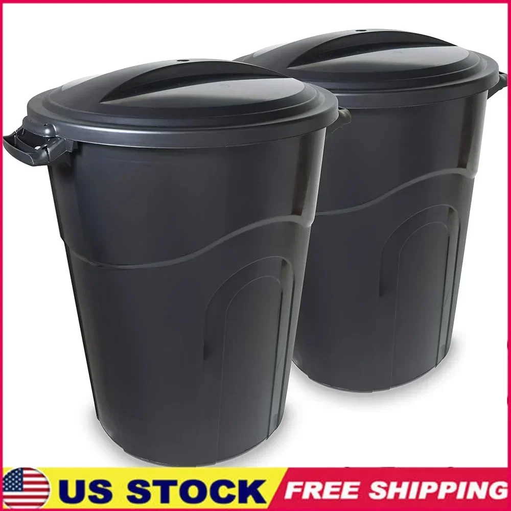 

Outdoor 32 Gallon Garbage Can Easy Carry Heavy Duty Trash Bin with Lockable Lid & Sturdy Handles Patio Garage Office