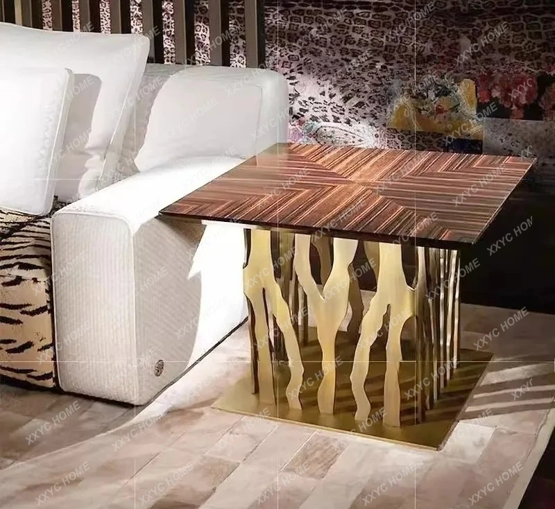 Light Luxury Coffee Table Post-modern Simple Stainless Steel Solid Wood High-end