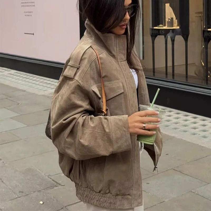 TFMLN 2025 Women Winter Thicken Jackets Fashion Suede Pockets Jacket Streetwear Leisure Pocket Zipper New Oversized Jackets