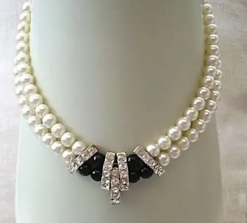 

Selling jewerly 2 Rows White Akoya Cultured Pearl & Back Necklace sterling cherry necklace