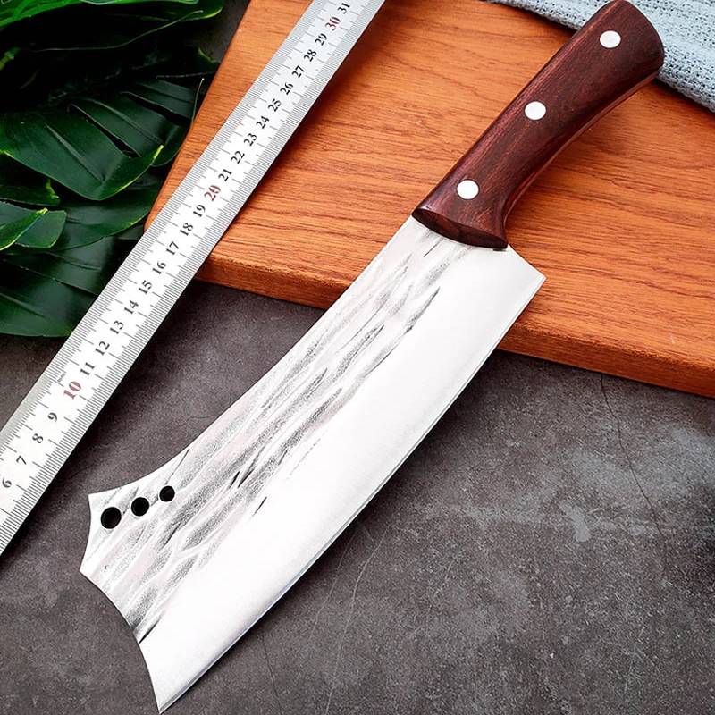 Chopping Firewood Knife 5mm Manganese Steel Cleaver Cutting Forest Serbian Chef Knife Case Sheath Butcher Big Bone Knife Tools