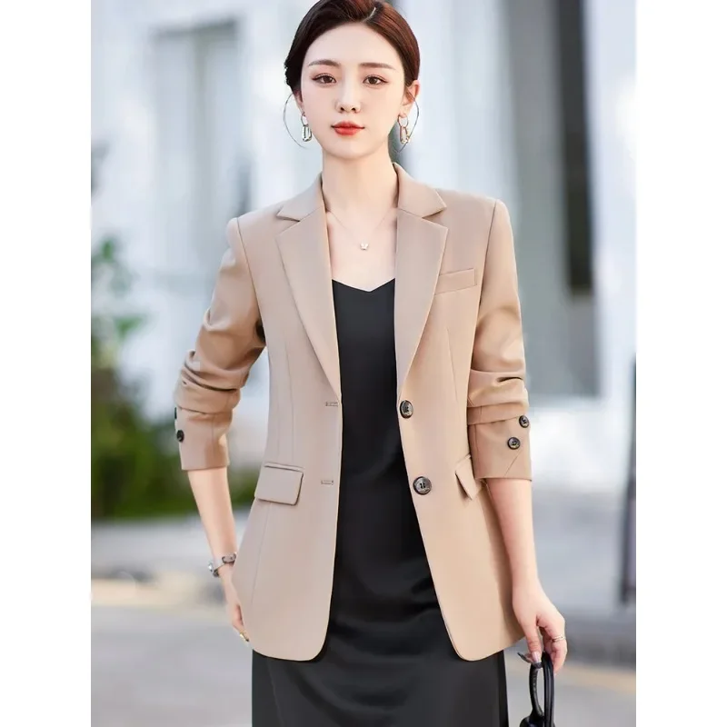 Blazer à Manches sulfpour Femme, Veste Slim et Décontractée, Couleur Unie, Gris, Noir, Bouton Unique