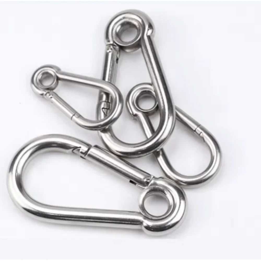 304 SS Eye Spring Snap Hook M4 - M12 With Fixed Ring Quick Connect Carabiner Clip Chain Rope Pet Leash Hammock Key Ring Fastener