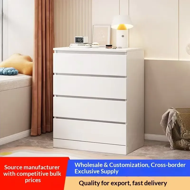 Four-drawer Cream White Minimalist Modern Bedroom Living Room Movable Multi-Layer Storage Cabinet Household Bedside Chest