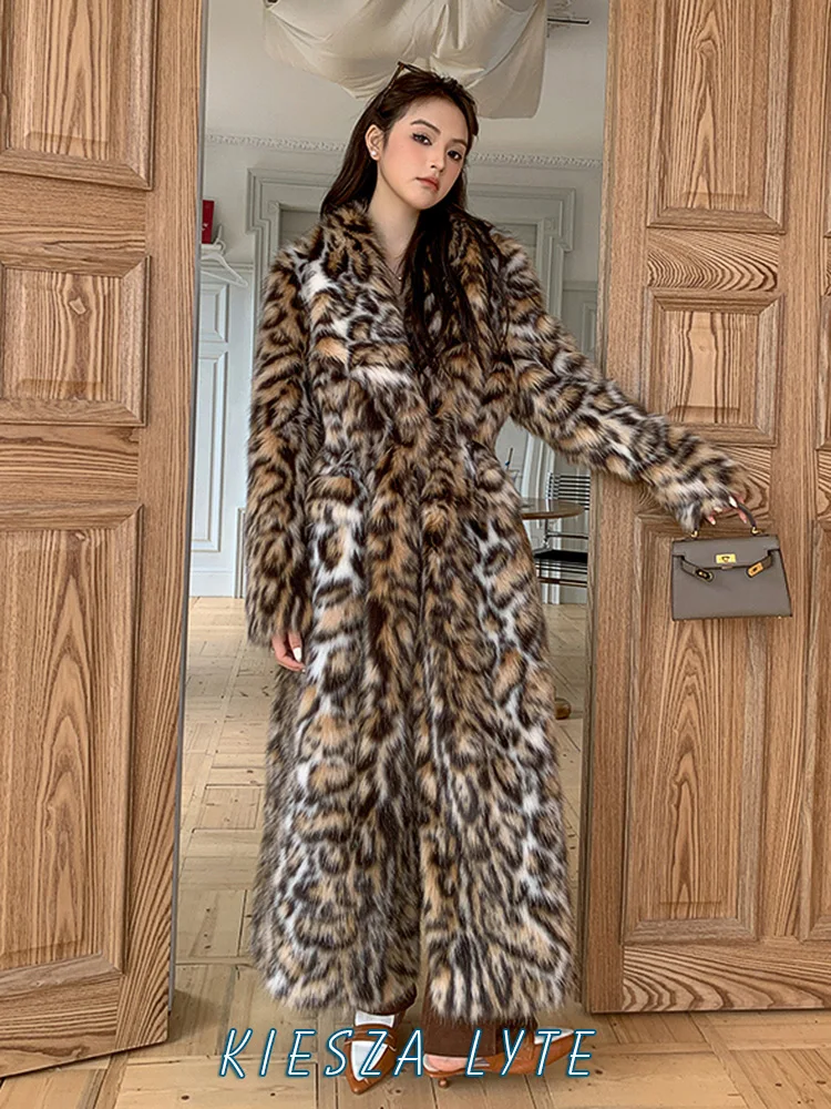 

Leopard Fur Overcoat 2024 New Arrival with Fashion party Show warm Faux Fur Unique Design Entry lux fur Winter Coat Women's