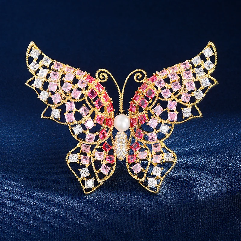 

Zirconium Inlaid Hollow Butterfly Large Brooch High-grade Shell Beads Small Brooch Clothing Accessories Send Gifts