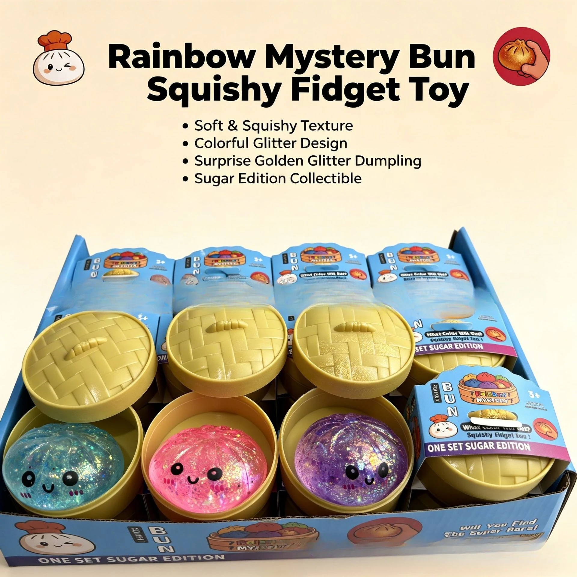 Colorful Baozi Squishy Stress Relief Toy – Soft Slow-Rebound Sensory Fidget, Lightweight Non-Toxic Squeezable Comfort Grip, Cute Food Design for Anxiety Relaxation, Portable for Office Home Travel, Must-Have Gift for Teens Kids