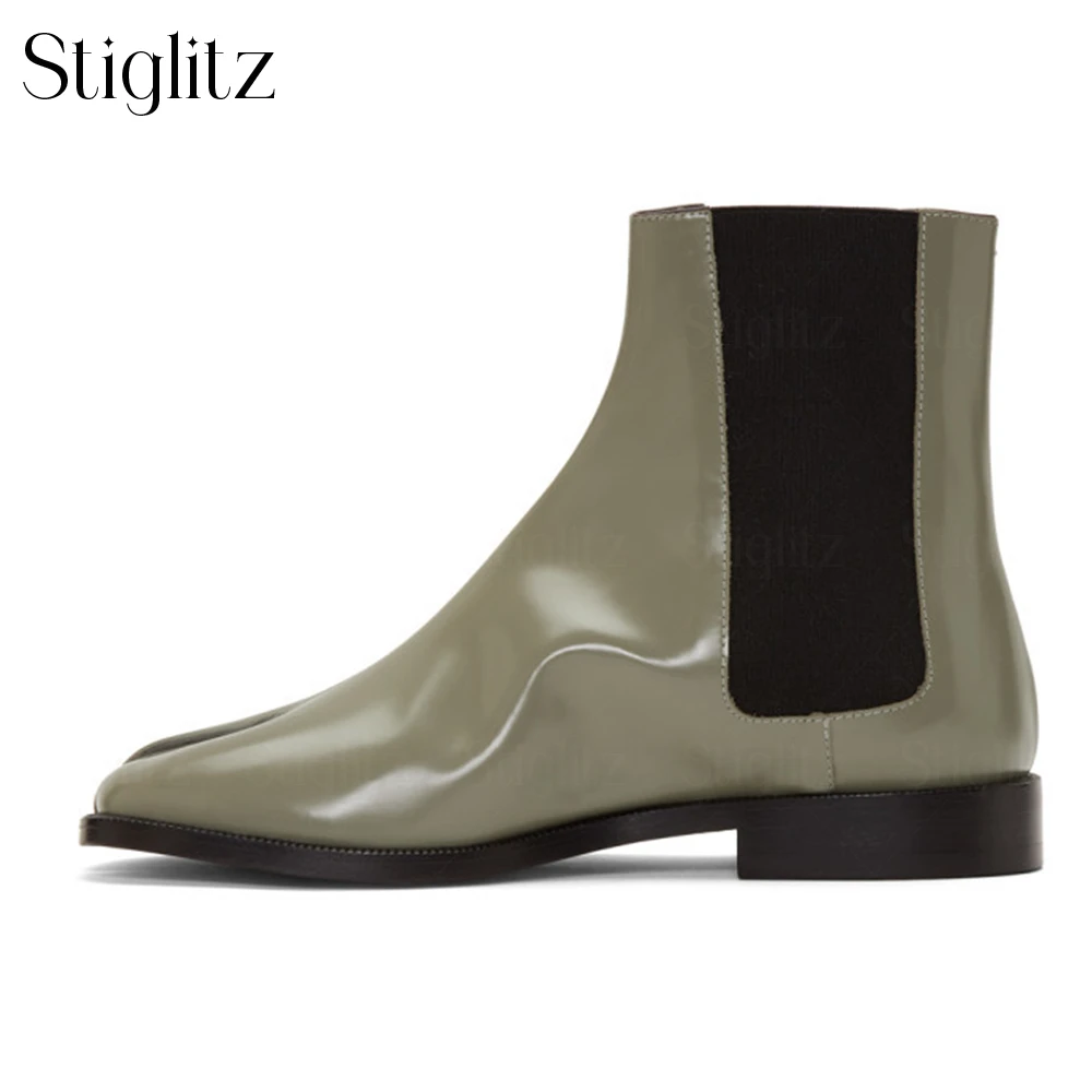 Tabi Stretch Booties Novelty Designer Style Square Split Toe Ankle Boots Fashion Custom Color Handmade Chelsea Leather Men Boots