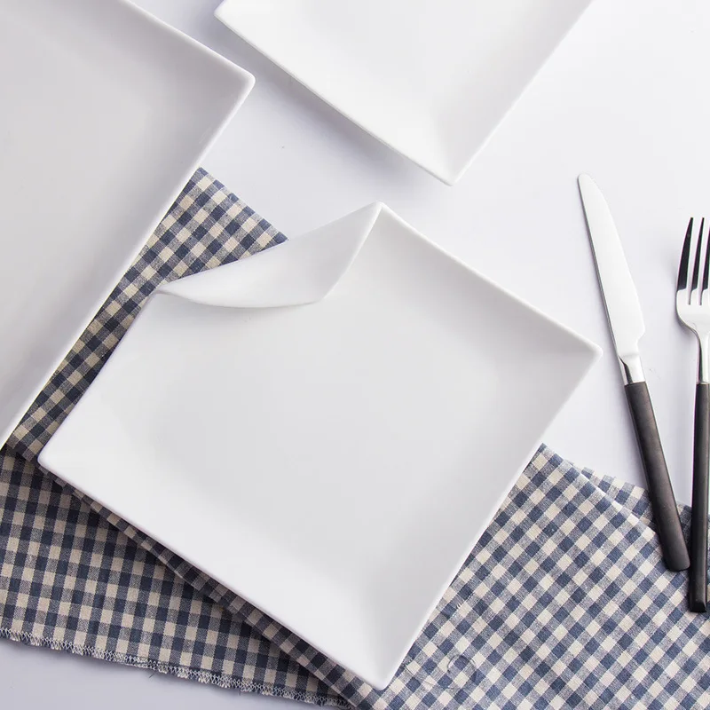Creative Restaurant Kitchen Tableware Set Square Shaped Solid Color Moon Plate White Western Steak Plate Dinner Plates Set