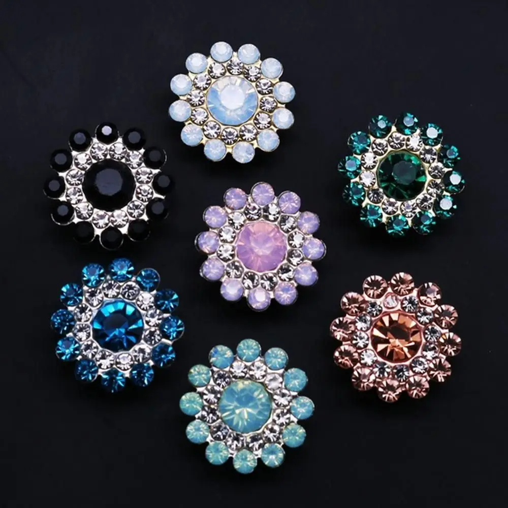 10PCS 14mm Flower-shaped Rhinestone Buttons Sparkling Crystal Glass Stone Steel Bottom Clothes Decoration Sewing Accessories