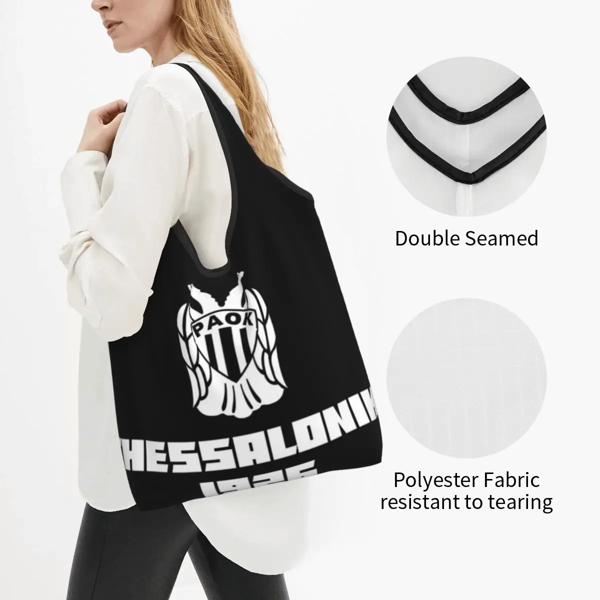 Paok Thessaloniki Ultras Hooligans Portable Tote Shopping Bags Large Capacity Shopper Bag Grocery Handbag Shoulder Bag
