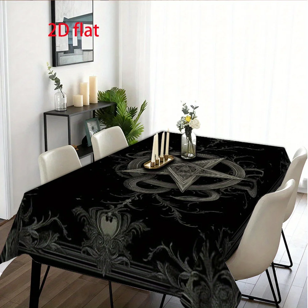 Festival-themed printed tablecloth with dark gothic-style five-pointed star pattern