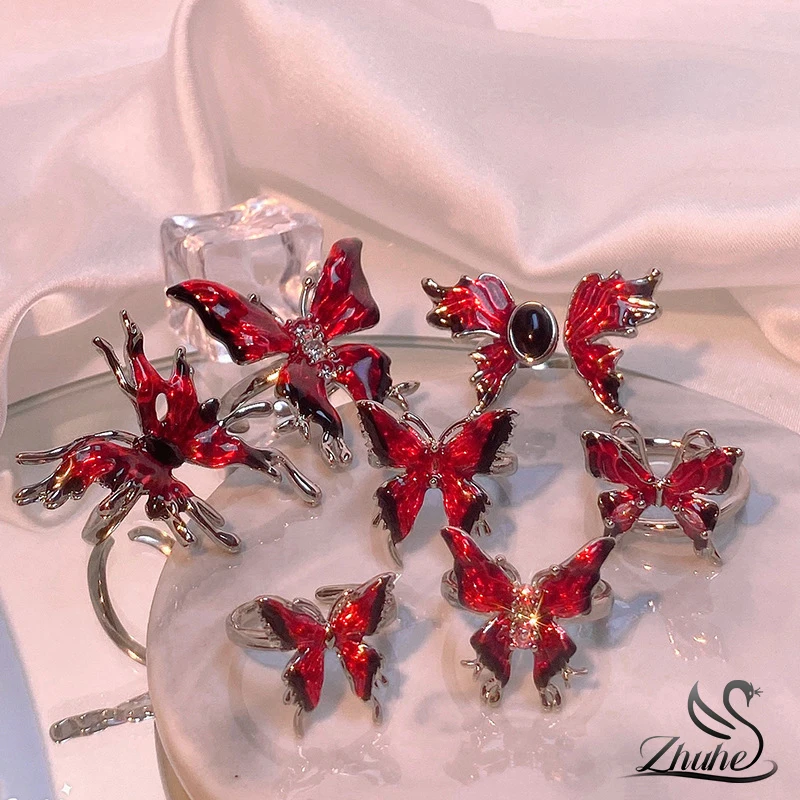

ZHUHE Enamel Butterfly Ring Is A Party Gift For Women's Neo-Gothic Copper Alloy Jewelry