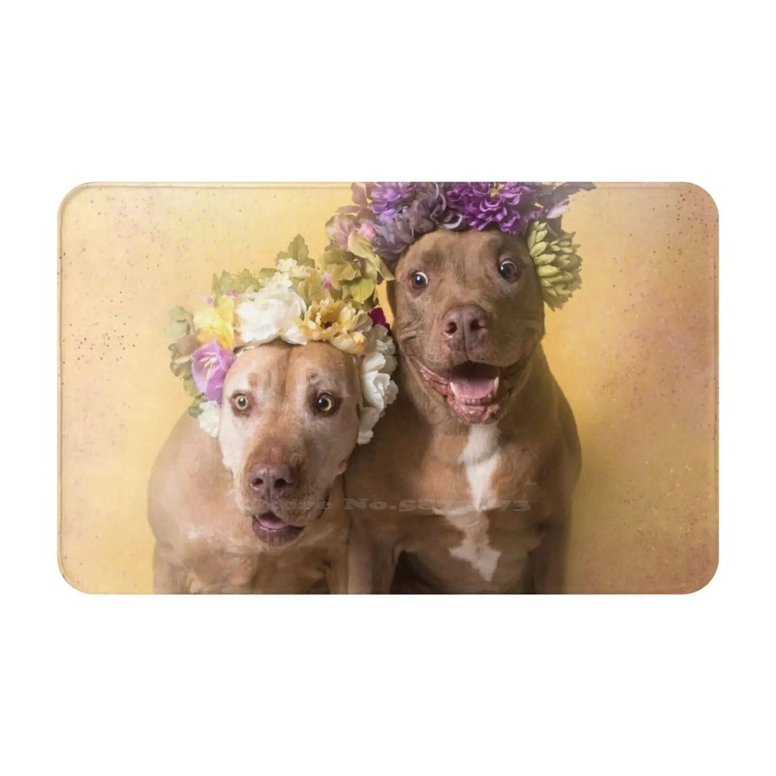 Flower Power , Indie y Choco 3D alfombra suave antideslizante almohadilla para pies Pit Bull Flowers refugio de rescate para perros Love Flower Crown