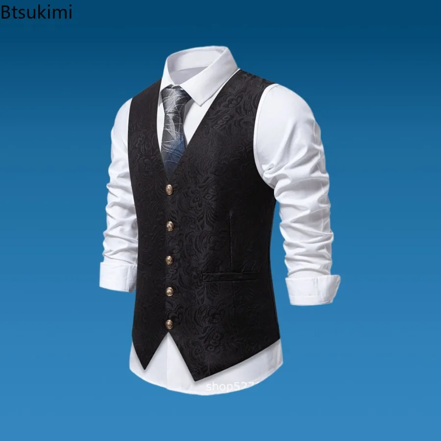 High-end Jacquard Suit Vest Men's Fashion Slim Tuxedo Vest Vintage Business Party Dress Vest Male Wedding Prom Luxury Waistcoats