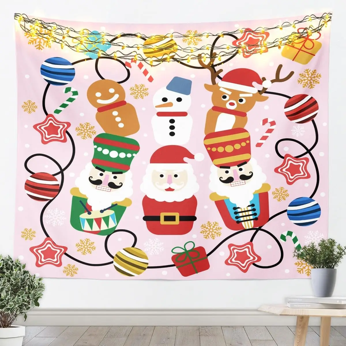Christmas Tapestry The Nutcracker Wall Art for Living Room Bedroom Santa Claus Wall Hanging Blanket Cute Deer Home Decor Small