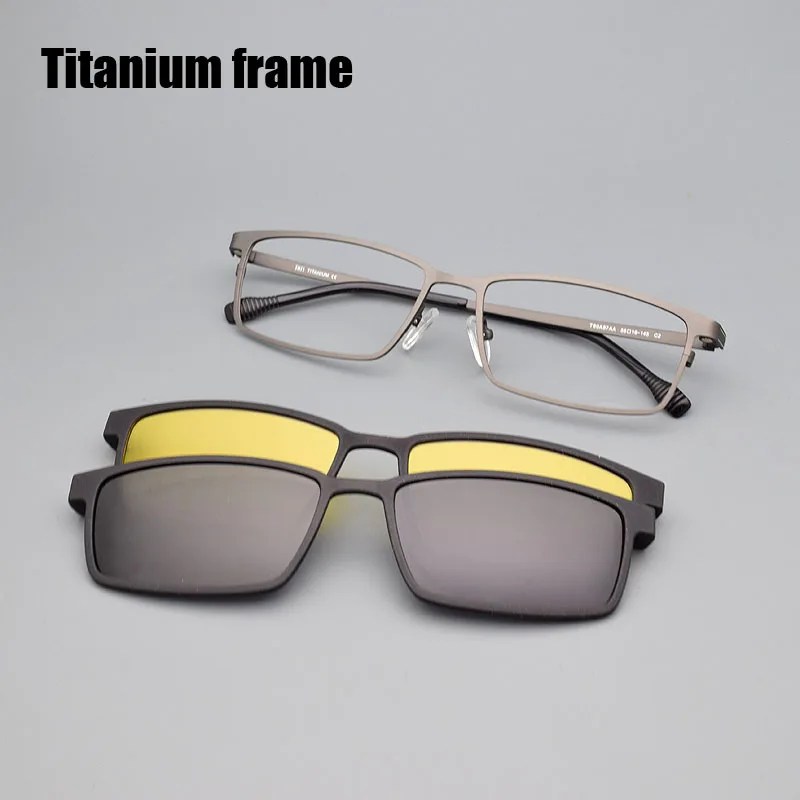 Titanium Bril Gepolariseerde Spiegel Mannen Bruine Recept Bijziendheid Magnetische Attractie Zonnebril Nachtzicht Clip Op Glasse