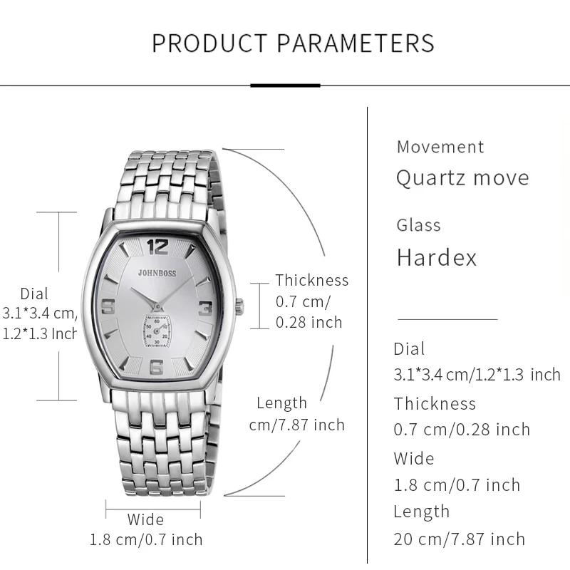 JS tonneau 6mm stainless steel watch men's Switzerland quartz movement sapphire glass numeral watch business simple business