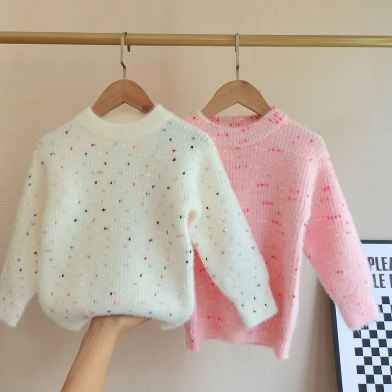 New Kids Colorful Sweater Girls Thickened Warm Sweater Student Casual Knit Top Crewneck Pullover for Everyday Wear Fashion Trend